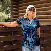 Humpback Whale Matariki New Zealand Women Polo Shirt NZ Maori Paikea Poutama Luxury Blue LT14 - Polynesian Pride