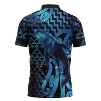 Humpback Whale Matariki New Zealand Zipper Polo Shirt NZ Maori Paikea Poutama Luxury Blue LT14 - Polynesian Pride