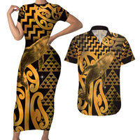 Humpback Whale Matariki New Zealand Couples Matching Short Sleeve Bodycon Dress and Hawaiian Shirt NZ Maori Paikea Poutama Luxury Gold LT14 Gold - Polynesian Pride