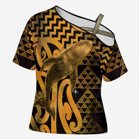 Humpback Whale Matariki New Zealand Cross Shoulder Shirt NZ Maori Paikea Poutama Luxury Gold LT14 Female Gold - Polynesian Pride
