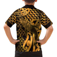 Humpback Whale Matariki New Zealand Family Matching Long Sleeve Bodycon Dress and Hawaiian Shirt NZ Maori Paikea Poutama Luxury Gold LT14 - Polynesian Pride