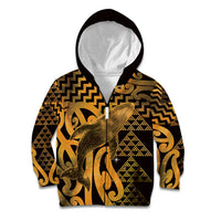 Humpback Whale Matariki New Zealand Kid Hoodie NZ Maori Paikea Poutama Luxury Gold LT14 Zip Hoodie Gold - Polynesian Pride