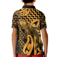 Humpback Whale Matariki New Zealand Kid Polo Shirt NZ Maori Paikea Poutama Luxury Gold LT14 - Polynesian Pride
