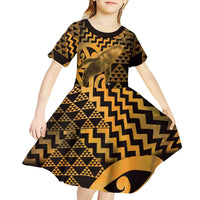 Humpback Whale Matariki New Zealand Kid Short Sleeve Dress NZ Maori Paikea Poutama Luxury Gold LT14 - Polynesian Pride