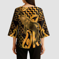 Humpback Whale Matariki New Zealand Kimono Sleeve Blouse NZ Maori Paikea Poutama Luxury Gold LT14 - Polynesian Pride