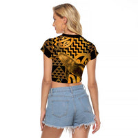 Humpback Whale Matariki New Zealand Raglan Cropped T Shirt NZ Maori Paikea Poutama Luxury Gold LT14 - Polynesian Pride