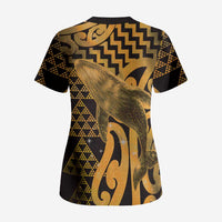 Humpback Whale Matariki New Zealand Scrub Top NZ Maori Paikea Poutama Luxury Gold LT14 - Polynesian Pride