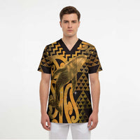 Humpback Whale Matariki New Zealand Scrub Top NZ Maori Paikea Poutama Luxury Gold LT14 - Polynesian Pride