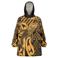 Humpback Whale Matariki New Zealand Wearable Blanket Hoodie NZ Maori Paikea Poutama Luxury Gold LT14 One Size Gold - Polynesian Pride