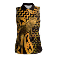 Humpback Whale Matariki New Zealand Women Sleeveless Polo Shirt NZ Maori Paikea Poutama Luxury Gold LT14 Female Gold - Polynesian Pride