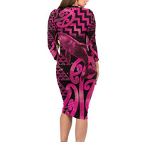 Humpback Whale Matariki New Zealand Family Matching Long Sleeve Bodycon Dress and Hawaiian Shirt NZ Maori Paikea Poutama Luxury Pink LT14 - Polynesian Pride