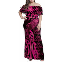 Humpback Whale Matariki New Zealand Family Matching Off Shoulder Maxi Dress and Hawaiian Shirt NZ Maori Paikea Poutama Luxury Pink LT14 Mom's Dress Pink - Polynesian Pride