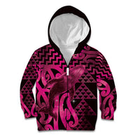 Humpback Whale Matariki New Zealand Kid Hoodie NZ Maori Paikea Poutama Luxury Pink LT14 Zip Hoodie Pink - Polynesian Pride