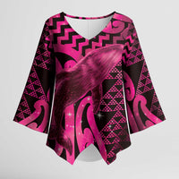 Humpback Whale Matariki New Zealand Kimono Sleeve Blouse NZ Maori Paikea Poutama Luxury Pink LT14 Female Pink - Polynesian Pride