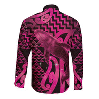 Humpback Whale Matariki New Zealand Long Sleeve Button Shirt NZ Maori Paikea Poutama Luxury Pink LT14 - Polynesian Pride