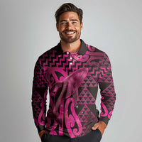 Humpback Whale Matariki New Zealand Long Sleeve Polo Shirt NZ Maori Paikea Poutama Luxury Pink LT14 - Polynesian Pride