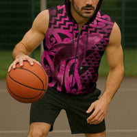 Humpback Whale Matariki New Zealand Sleeveless Zip Hoodie NZ Maori Paikea Poutama Luxury Pink LT14 - Polynesian Pride