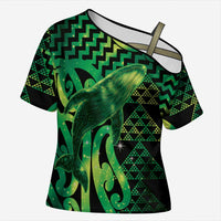 Humpback Whale Matariki New Zealand Cross Shoulder Shirt NZ Maori Paikea Poutama Luxury Green LT14 Female Green - Polynesian Pride