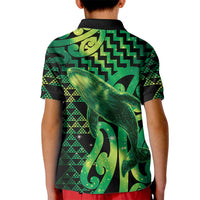 Humpback Whale Matariki New Zealand Kid Polo Shirt NZ Maori Paikea Poutama Luxury Green LT14 - Polynesian Pride