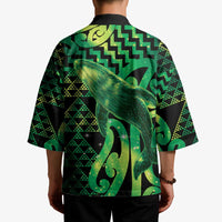 Humpback Whale Matariki New Zealand Kimono NZ Maori Paikea Poutama Luxury Green LT14 - Polynesian Pride