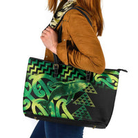 Humpback Whale Matariki New Zealand Leather Tote Bag NZ Maori Paikea Poutama Luxury Green LT14 Green - Polynesian Pride