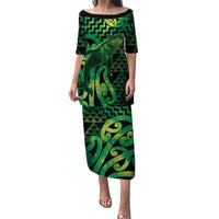 Humpback Whale Matariki New Zealand Puletasi NZ Maori Paikea Poutama Luxury Green LT14 Long Dress Green - Polynesian Pride