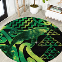 Humpback Whale Matariki New Zealand Round Carpet NZ Maori Paikea Poutama Luxury Green LT14 Green - Polynesian Pride