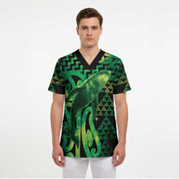 Humpback Whale Matariki New Zealand Scrub Top NZ Maori Paikea Poutama Luxury Green LT14 - Polynesian Pride
