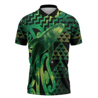 Humpback Whale Matariki New Zealand Zipper Polo Shirt NZ Maori Paikea Poutama Luxury Green LT14 Green - Polynesian Pride