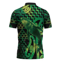 Humpback Whale Matariki New Zealand Zipper Polo Shirt NZ Maori Paikea Poutama Luxury Green LT14 - Polynesian Pride