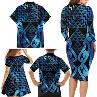 Taniko Motifs Matariki New Zealand Family Matching Long Sleeve Bodycon Dress and Hawaiian Shirt NZ Niho Taniwha Poutama LT14 - Polynesian Pride