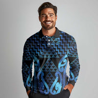 Taniko Motifs Matariki New Zealand Long Sleeve Polo Shirt NZ Niho Taniwha Poutama LT14 - Polynesian Pride