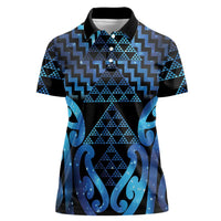Taniko Motifs Matariki New Zealand Women Polo Shirt NZ Niho Taniwha Poutama LT14 Female Blue - Polynesian Pride