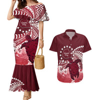 Cook Islands Mangaia Gospel Day Couples Matching Mermaid Dress and Hawaiian Shirt Polynesian Art With Sea Turtle LT14 Maroon - Polynesian Pride
