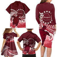 Cook Islands Mangaia Gospel Day Family Matching Long Sleeve Bodycon Dress and Hawaiian Shirt Polynesian Art With Sea Turtle LT14 - Polynesian Pride