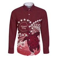 Cook Islands Mangaia Gospel Day Family Matching Long Sleeve Bodycon Dress and Hawaiian Shirt Polynesian Art With Sea Turtle LT14 Dad's Shirt - Long Sleeve Maroon - Polynesian Pride