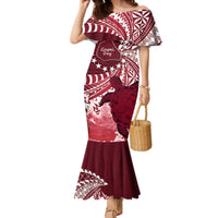 Cook Islands Mangaia Gospel Day Family Matching Mermaid Dress and Hawaiian Shirt Polynesian Art With Sea Turtle LT14 Mom's Dress Maroon - Polynesian Pride