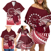Cook Islands Mangaia Gospel Day Family Matching Off Shoulder Short Dress and Hawaiian Shirt Polynesian Art With Sea Turtle LT14 - Polynesian Pride