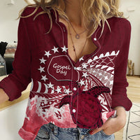 Cook Islands Mangaia Gospel Day Women Casual Shirt Polynesian Art With Sea Turtle LT14 Female Maroon - Polynesian Pride