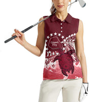 Cook Islands Mangaia Gospel Day Women Sleeveless Polo Shirt Polynesian Art With Sea Turtle LT14 - Polynesian Pride