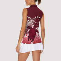 Cook Islands Mangaia Gospel Day Women Sleeveless Polo Shirt Polynesian Art With Sea Turtle LT14 - Polynesian Pride