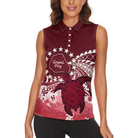 Cook Islands Mangaia Gospel Day Women Sleeveless Polo Shirt Polynesian Art With Sea Turtle LT14 - Polynesian Pride