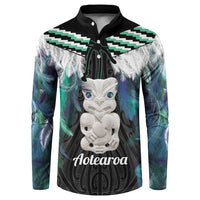 Aotearoa Korowai Motif Button Sweatshirt Hei Tiki Poutama Maori Pattern