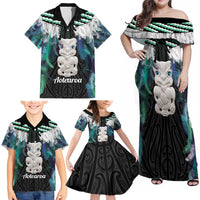 Aotearoa Korowai Motif Family Matching Off Shoulder Maxi Dress and Hawaiian Shirt Hei Tiki Poutama Maori Pattern LT14 - Polynesian Pride