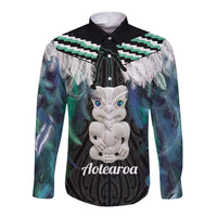 Aotearoa Korowai Motif Long Sleeve Button Shirt Hei Tiki Poutama Maori Pattern