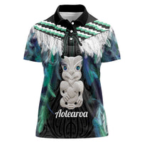Aotearoa Korowai Motif Women Polo Shirt Hei Tiki Poutama Maori Pattern LT14 Female Turquoise - Polynesian Pride
