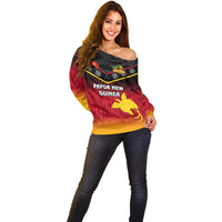 Personalised Papua New Guinea Rugby Off Shoulder Sweater PNG Hunters Polynesian Black LT14 - Polynesian Pride