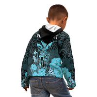 Personalised King Kamehameha Day Hawaii Kid Hoodie Polynesia Tribal Kanaka And Hibiscus Turquoise LT14 - Polynesian Pride