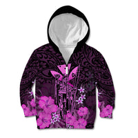 Polynesian Pride King Kamehameha Day Hawaii Kid Hoodie Polynesia Tribal Kanaka And Hibiscus Pink LT14 Zip Hoodie Pink - Polynesian Pride