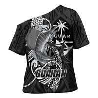 Guam Blue Marlin Fishing Cross Shoulder Shirt Guahan Fish Hook Tattoo Black Version